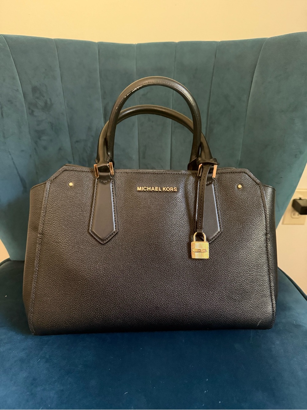 Michael Kors Black Large Satchel with Gold Accent